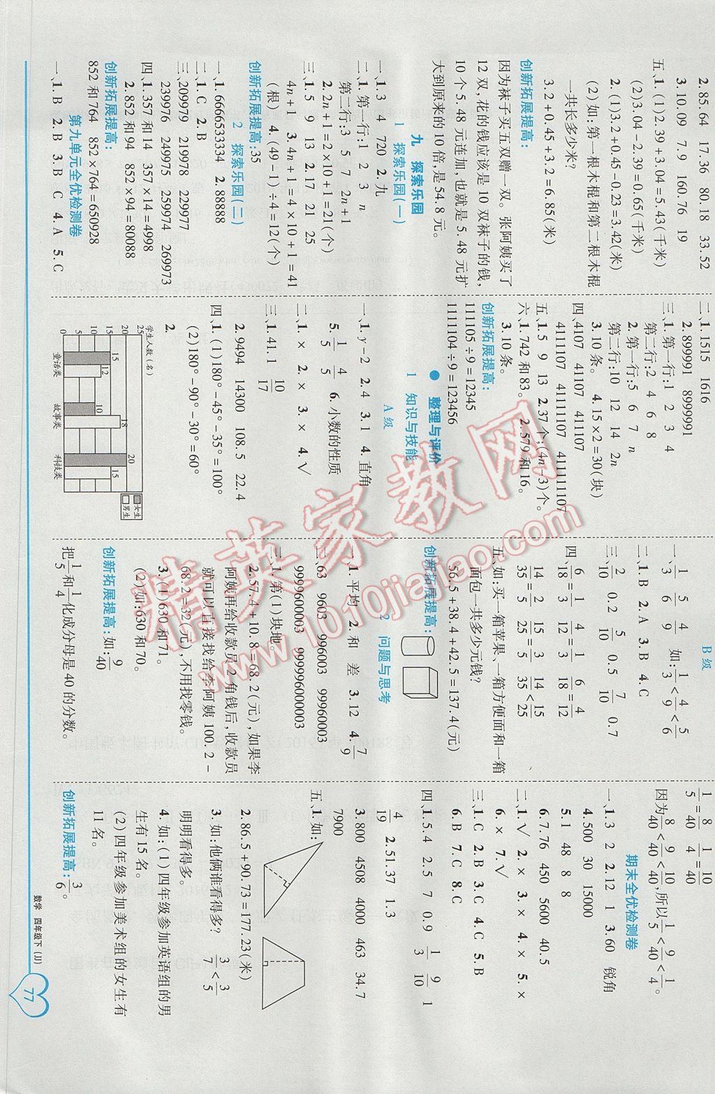 2017年全優(yōu)備考四年級(jí)數(shù)學(xué)下冊(cè)冀教版 參考答案第7頁(yè)