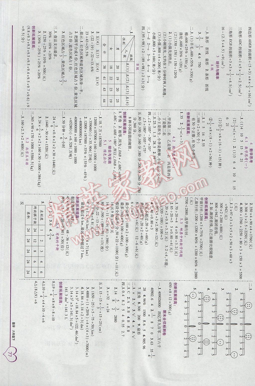 2017年全优备考六年级数学下册 参考答案第7页