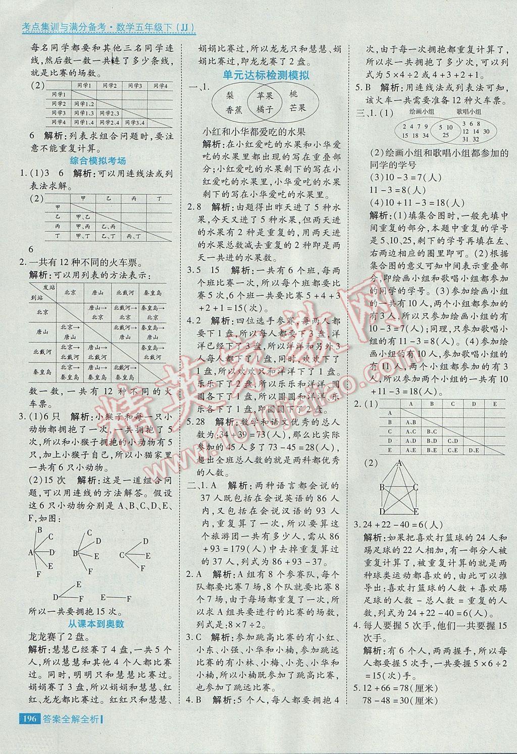 2017年考點集訓(xùn)與滿分備考五年級數(shù)學(xué)下冊冀教版 參考答案第44頁