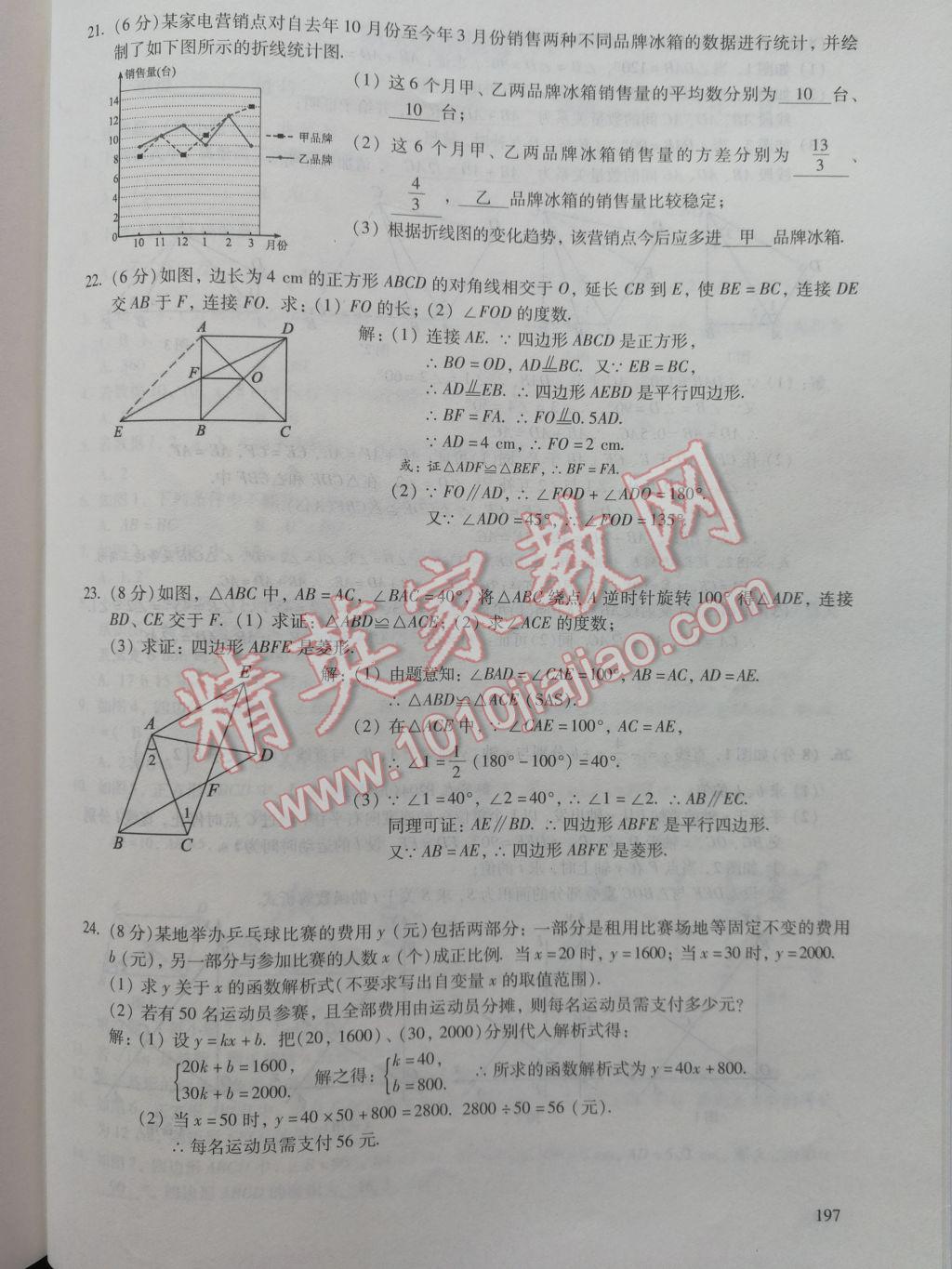 2017年数学活页练习八年级下册福建少年儿童出版社 参考答案第197页