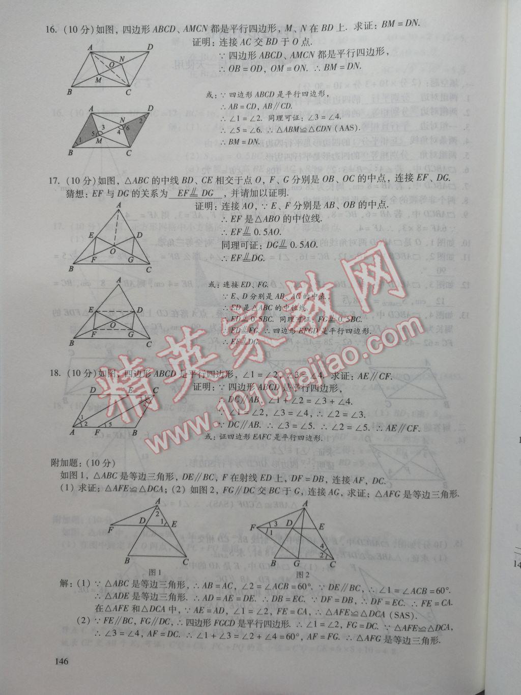 2017年数学活页练习八年级下册福建少年儿童出版社 参考答案第146页