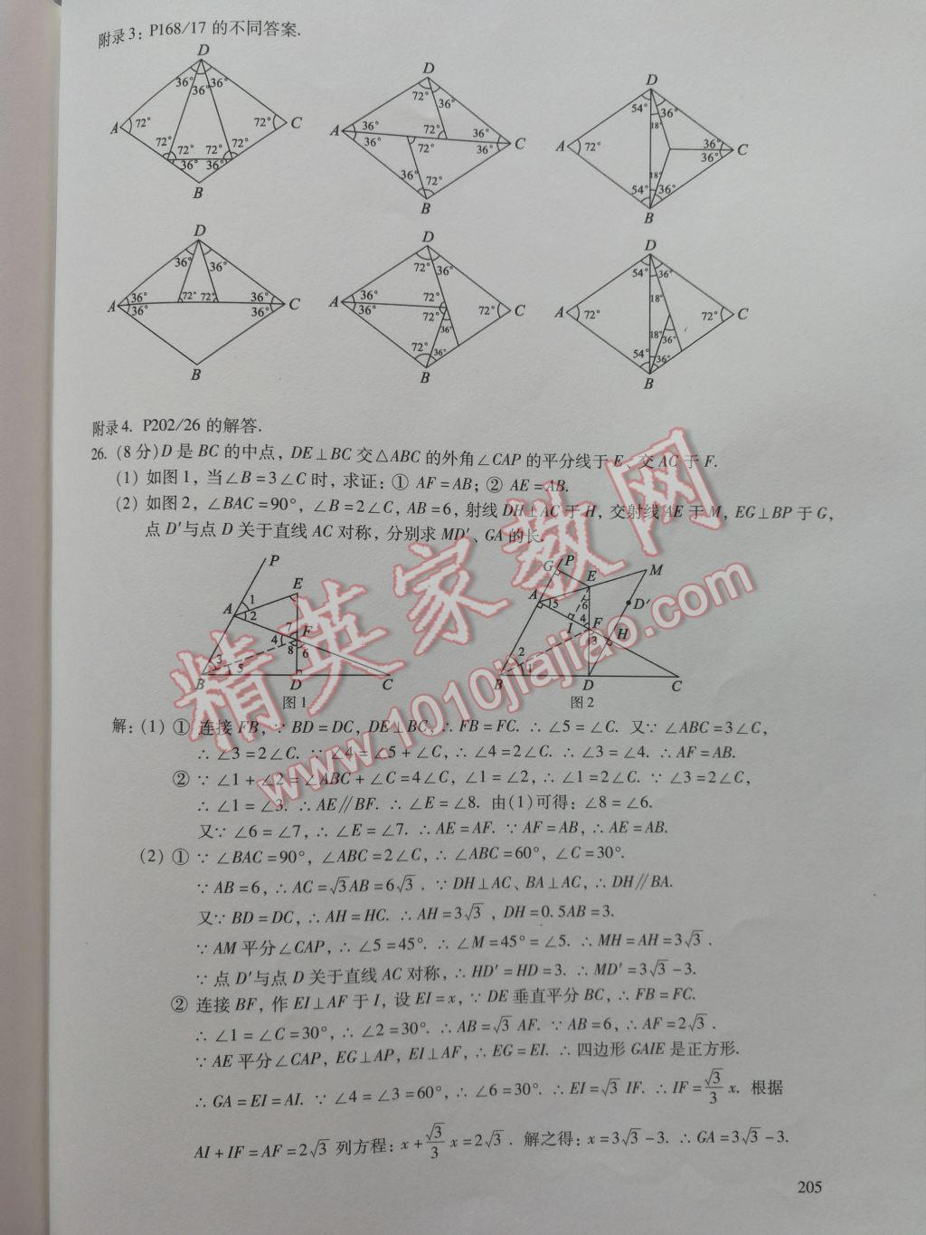 2017年數(shù)學活頁練習八年級下冊福建少年兒童出版社 參考答案第205頁