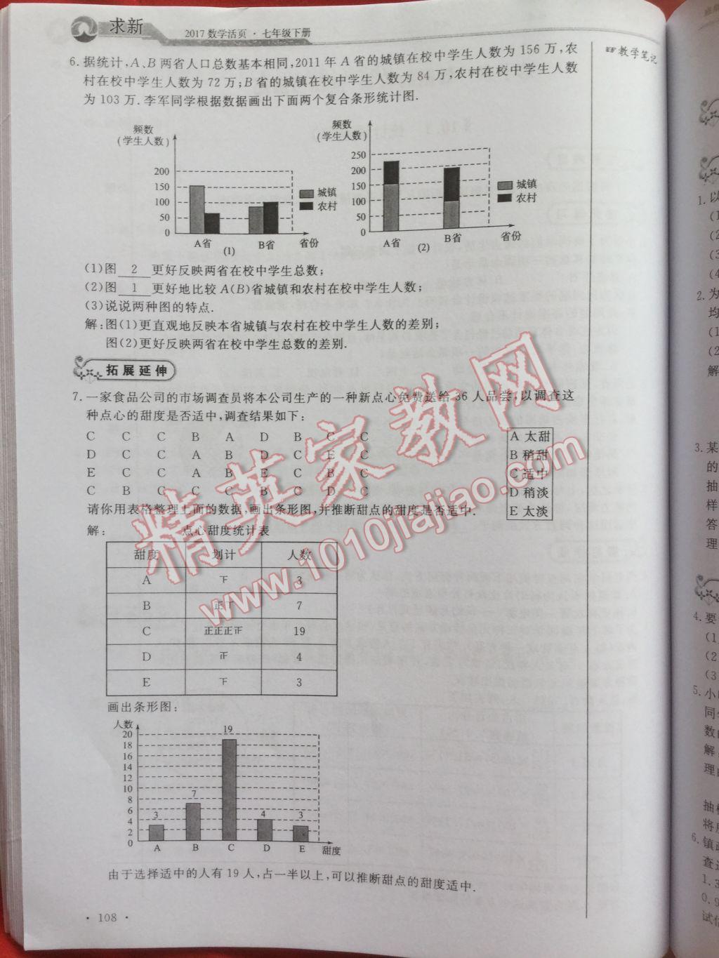 2017年數(shù)學(xué)活頁單元測評卷七年級數(shù)學(xué)下冊人教版 參考答案第108頁