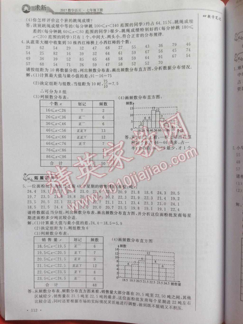 2017年數(shù)學(xué)活頁單元測評卷七年級數(shù)學(xué)下冊人教版 參考答案第112頁