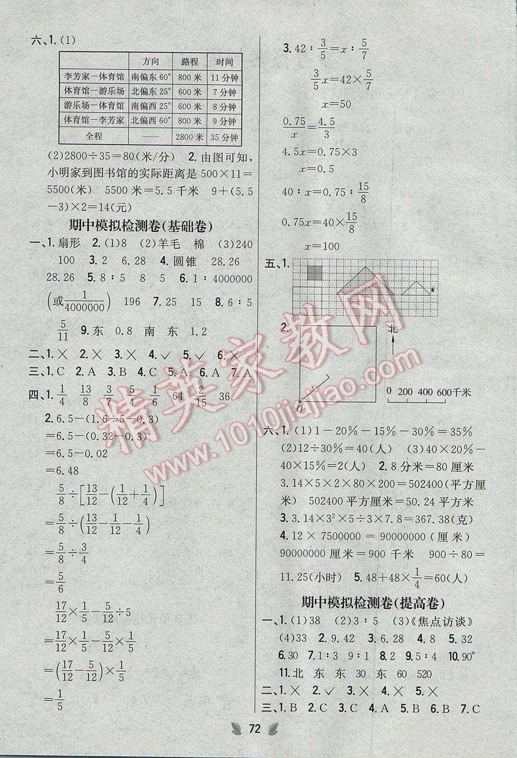 2017年小學(xué)教材完全考卷六年級(jí)數(shù)學(xué)下冊(cè)江蘇版 參考答案第4頁(yè)