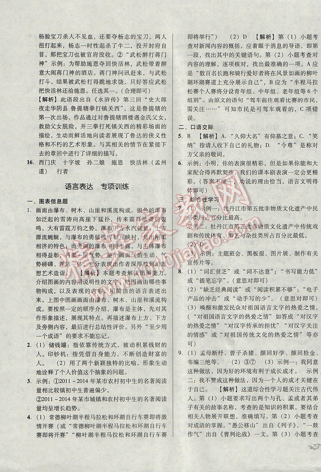 2017年单元加期末复习与测试八年级语文下册苏教版 参考答案第15页