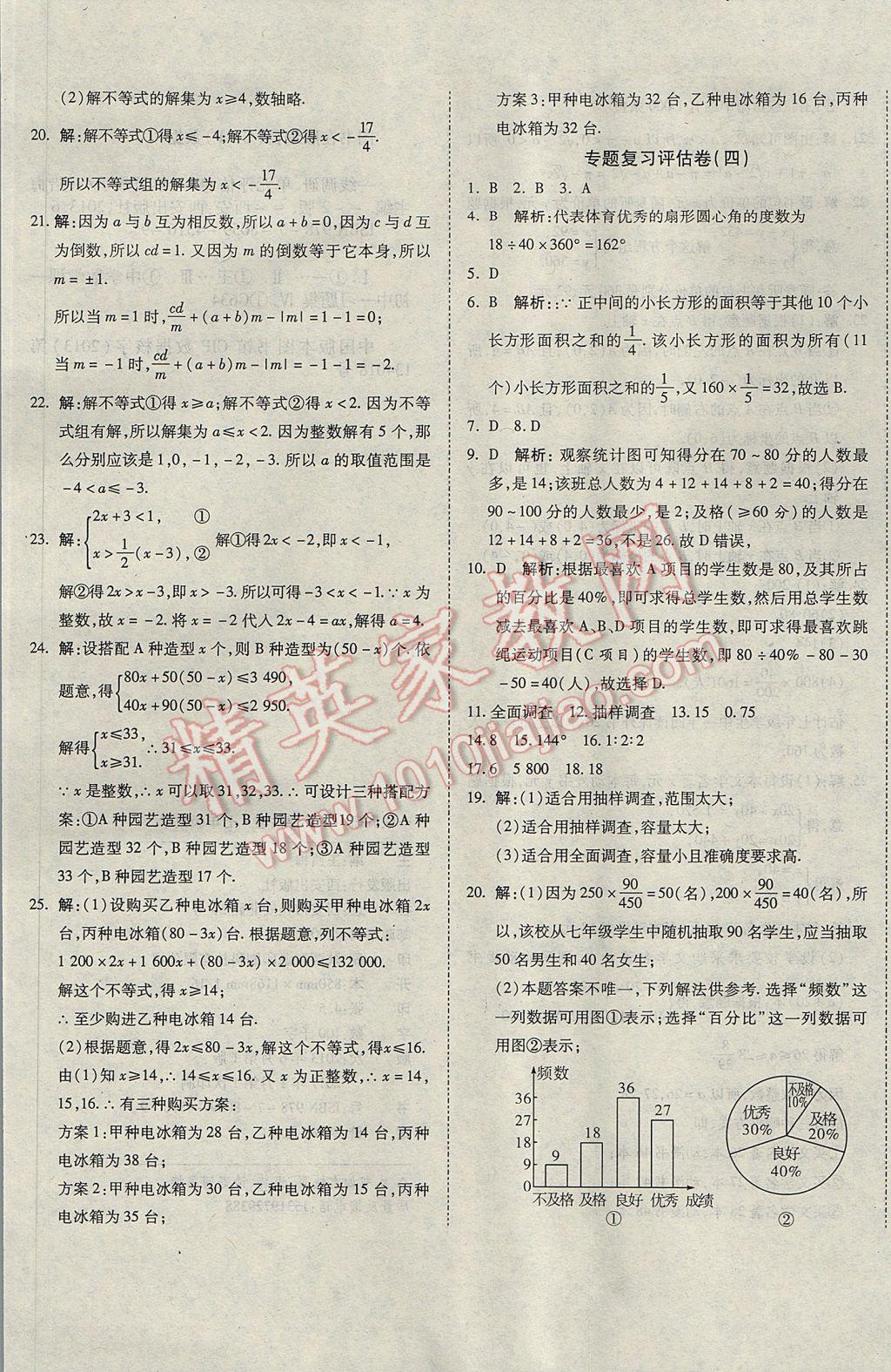 2017年一线调研卷七年级数学下册人教版 参考答案第9页