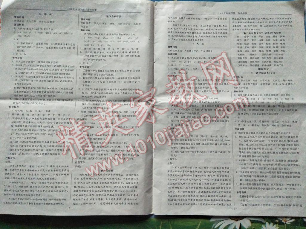 2017年全品學(xué)練考九年級語文下冊人教版重慶專用 參考答案第6頁