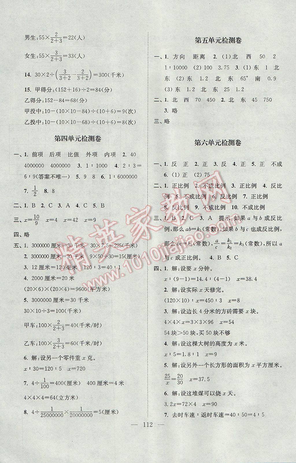 2017年各地期末试卷精选六年级数学下册江苏版 参考答案第8页