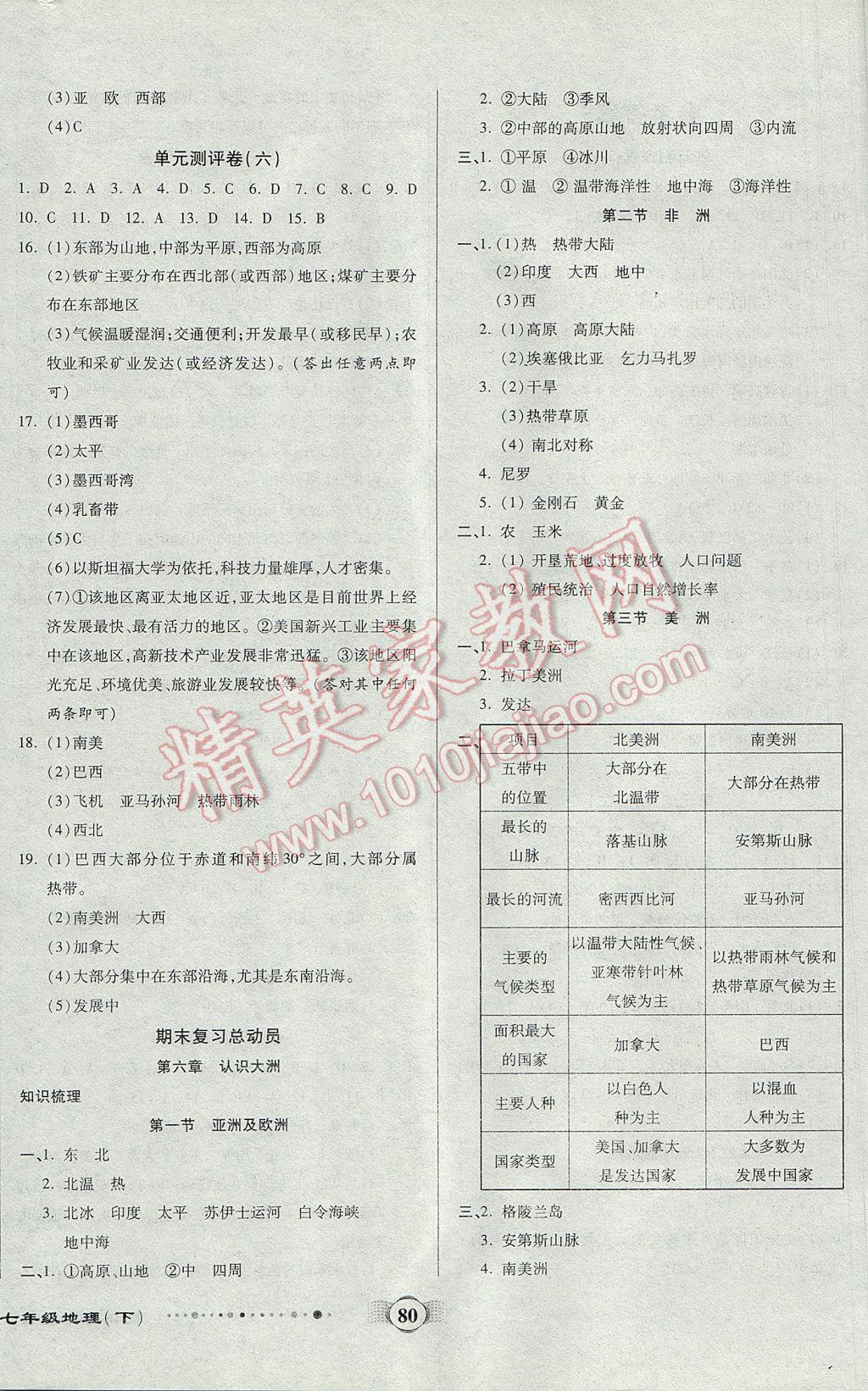 2017年全程優(yōu)選卷七年級(jí)地理下冊(cè)湘教版 參考答案第4頁