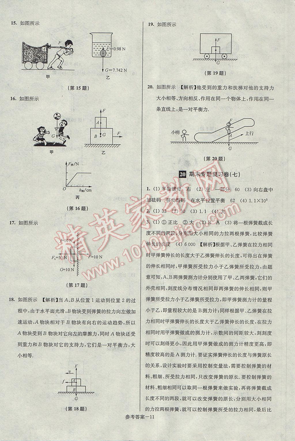 2017年超能學(xué)典名牌中學(xué)期末突破一卷通八年級物理下冊蘇科版 參考答案第11頁