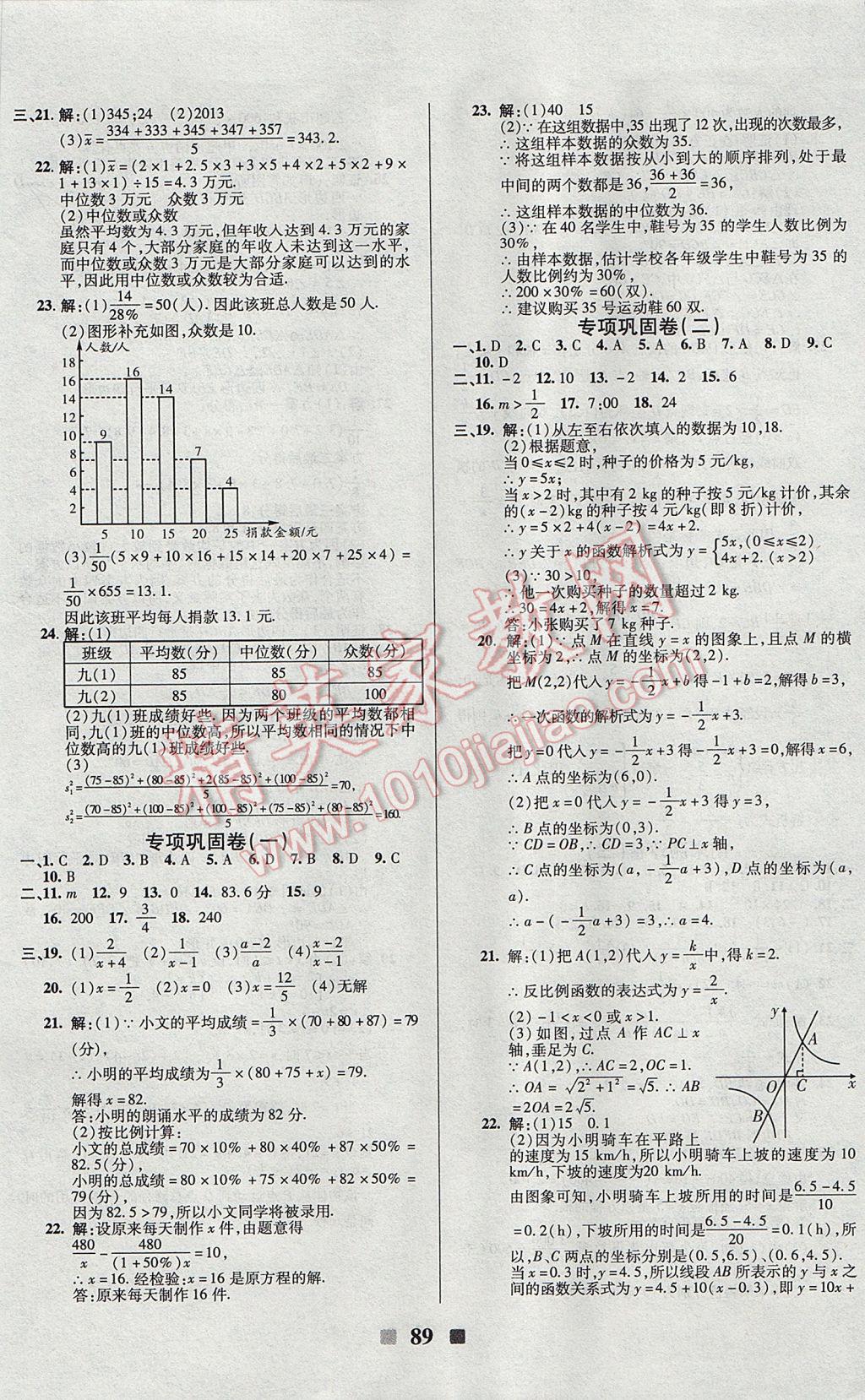 2017年優(yōu)加全能大考卷八年級數(shù)學(xué)下冊華師大版 參考答案第5頁