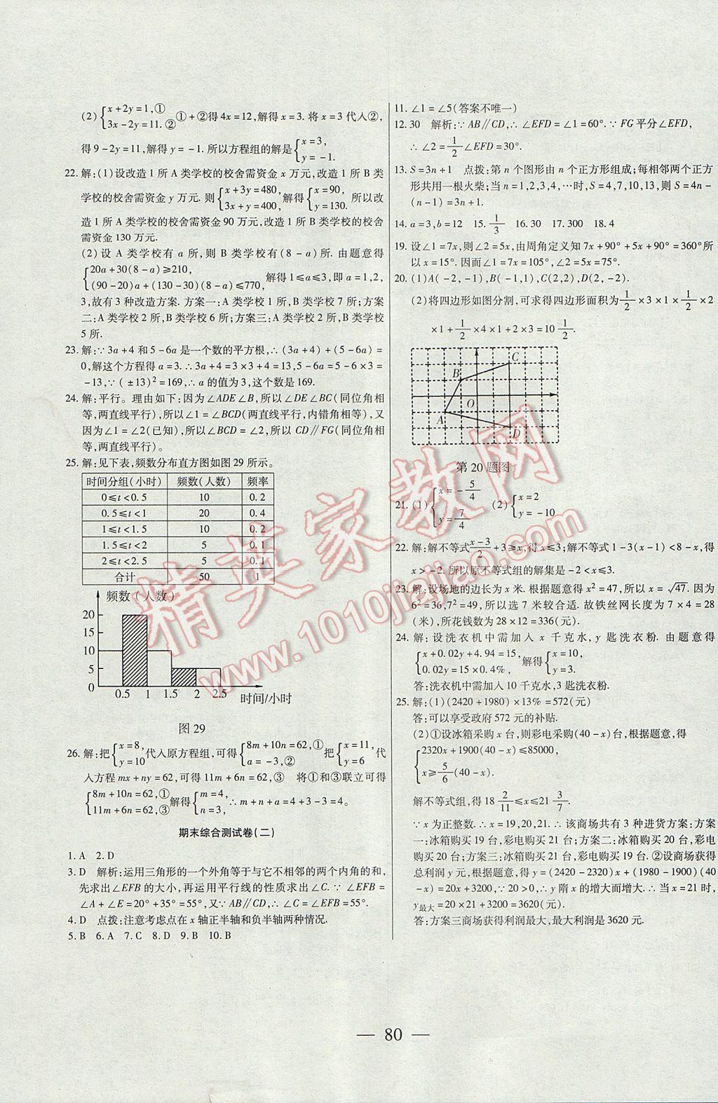 2017年名師金考卷七年級數(shù)學(xué)下冊人教版 參考答案第8頁