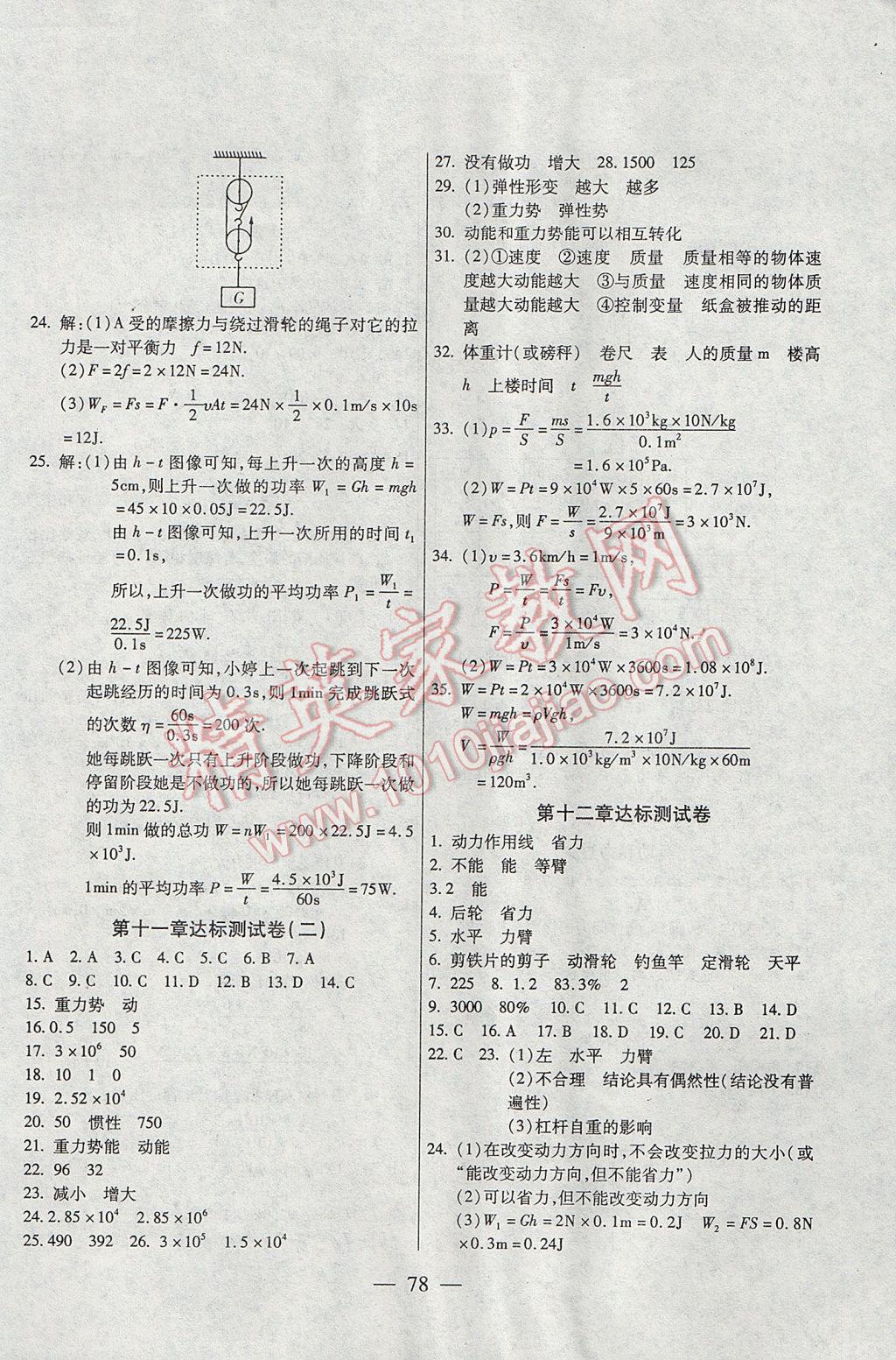 2017年名師金考卷八年級物理下冊人教版 參考答案第6頁