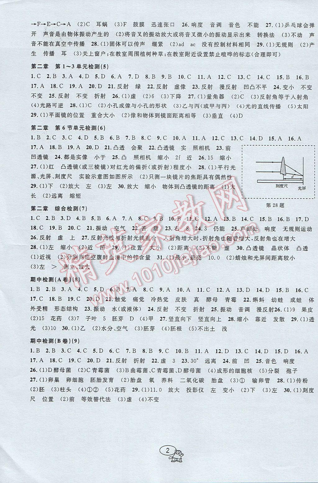 2017年挑戰(zhàn)100單元檢測試卷七年級科學(xué)下冊 參考答案第2頁