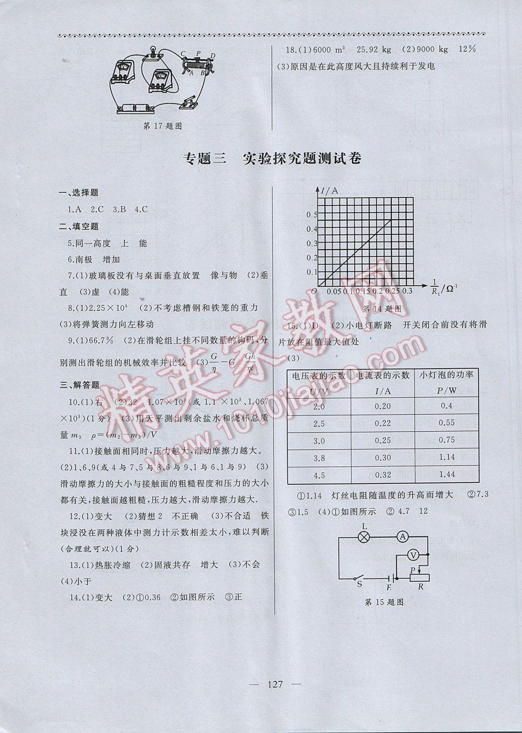 2017年江蘇中考零距離突破物理SZ 參考答案第11頁