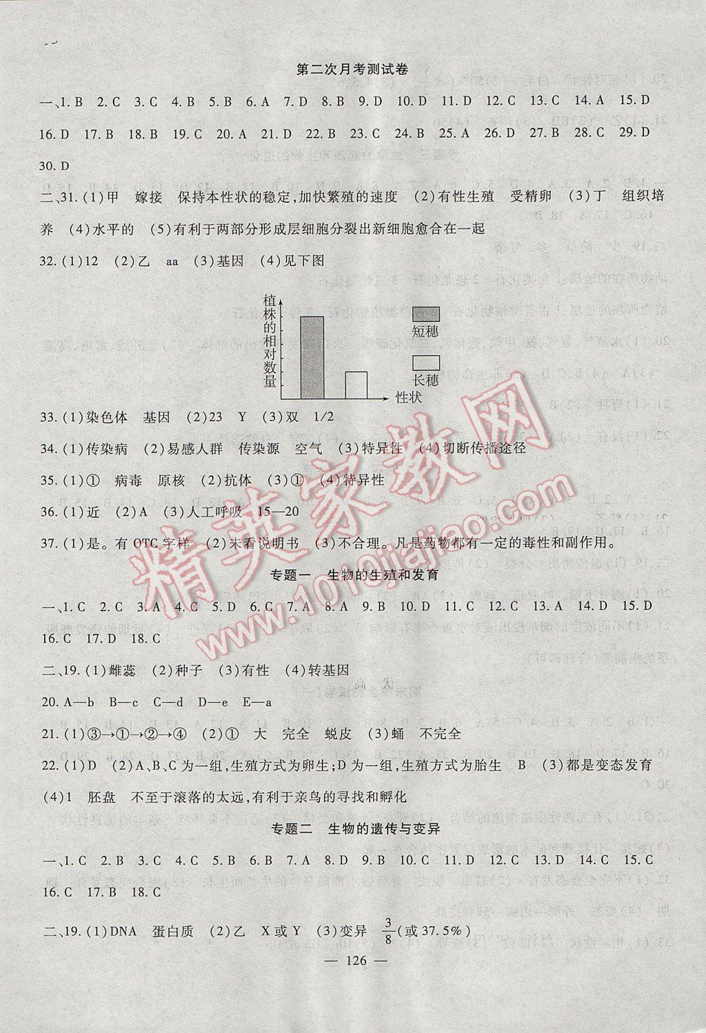 2017年华夏一卷通八年级生物下册人教版 参考答案第6页