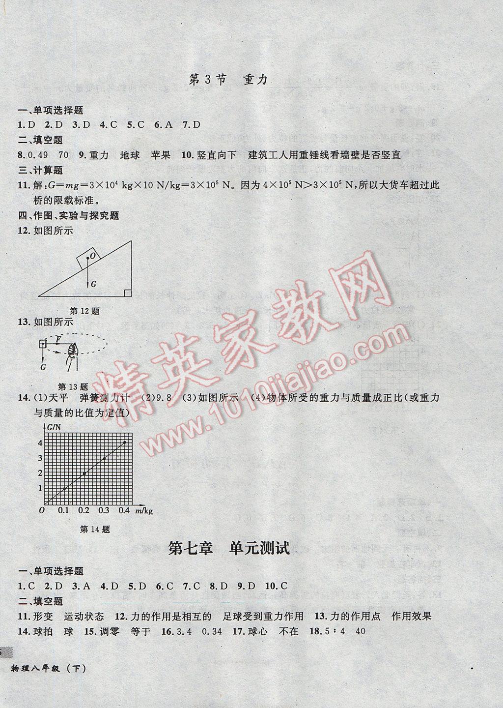 2017年无敌战卷课时作业八年级物理下册 参考答案第2页