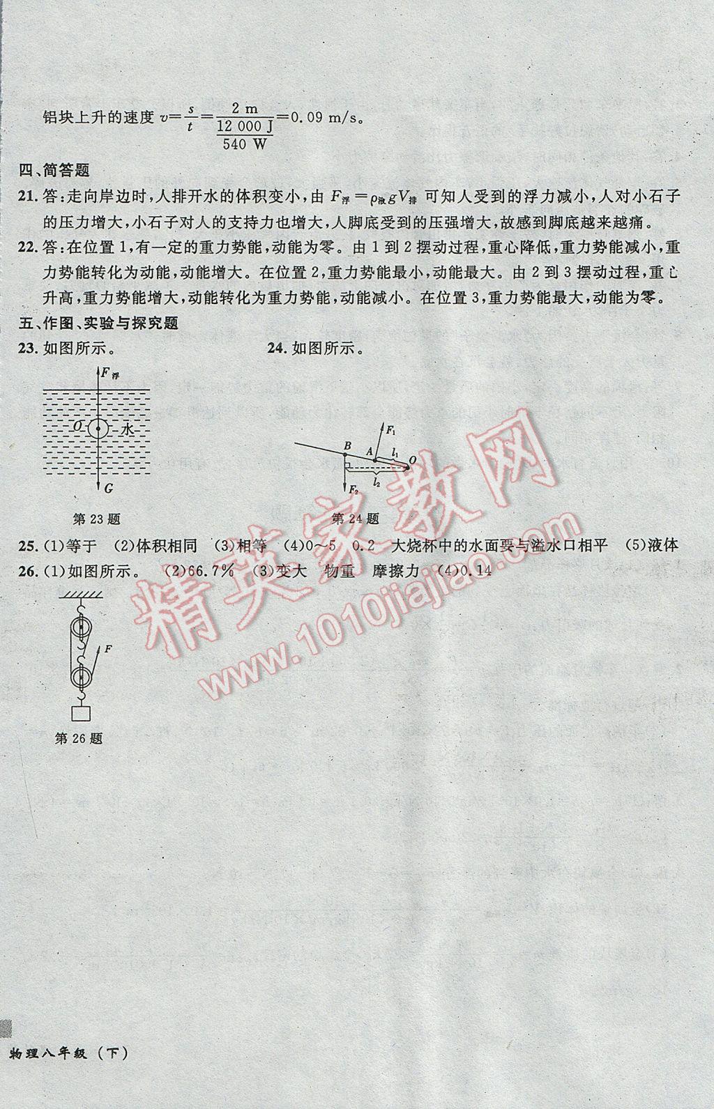 2017年无敌战卷课时作业八年级物理下册 参考答案第24页