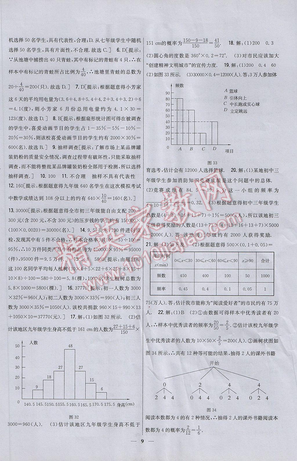 2017年新教材完全考卷九年級數(shù)學(xué)下冊華師大版 參考答案第9頁