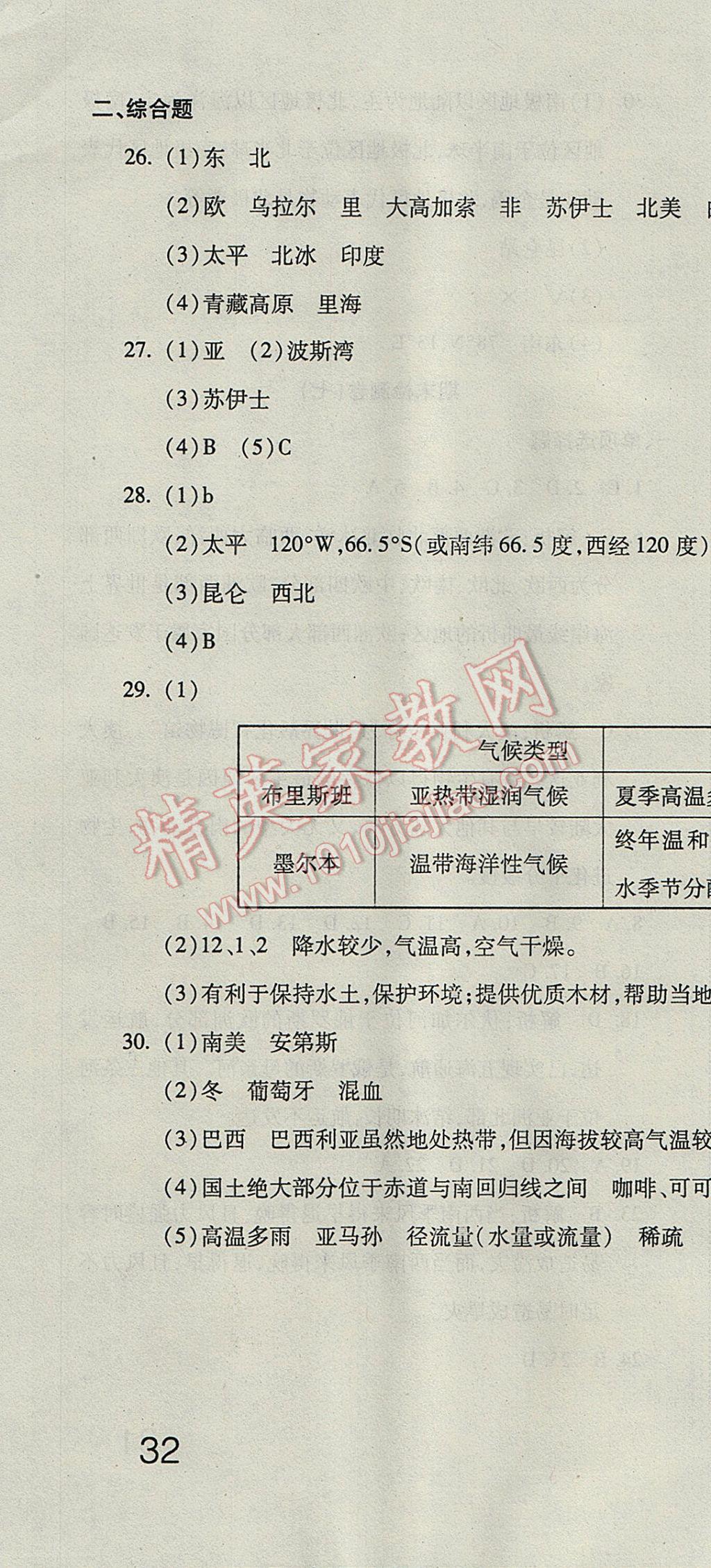 2017年奪冠沖刺卷七年級地理下冊人教版 參考答案第22頁