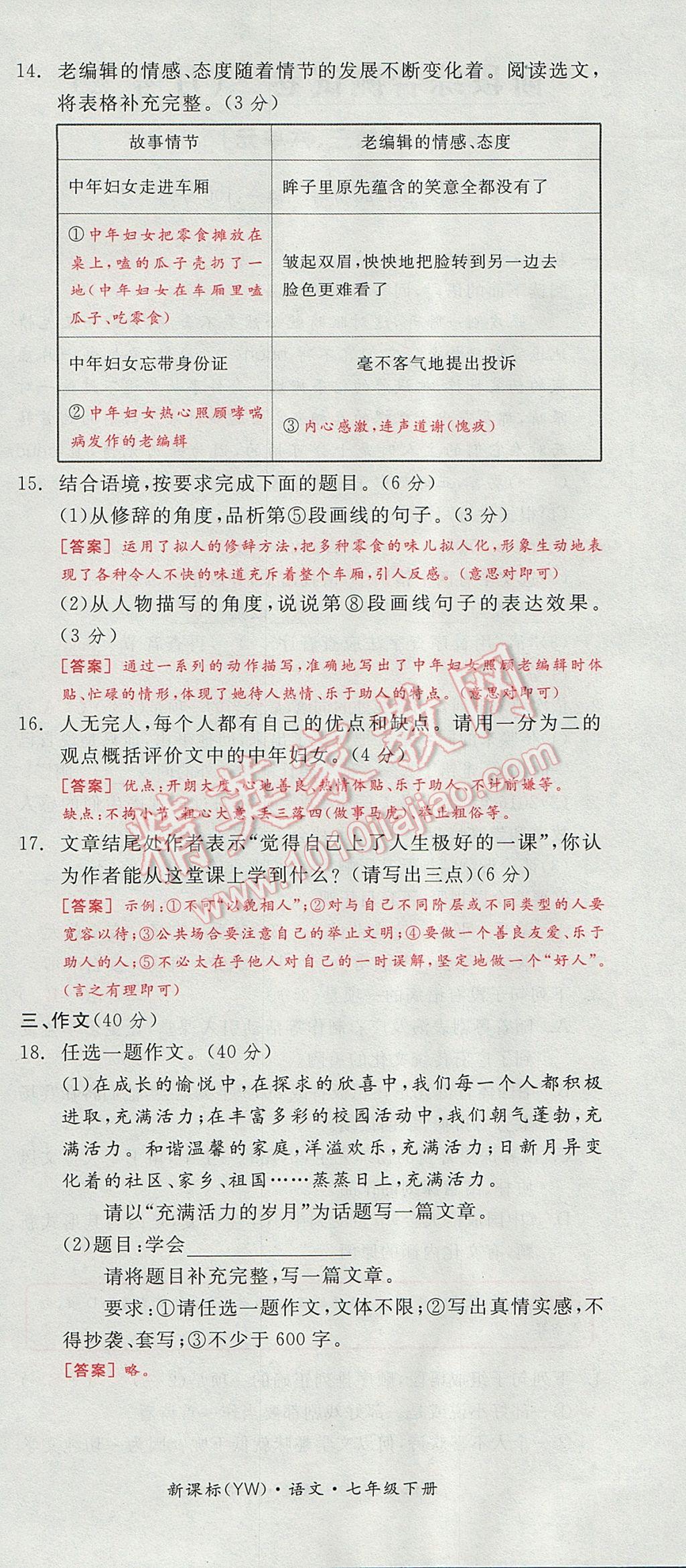 2017年全品小復(fù)習(xí)七年級(jí)語(yǔ)文下冊(cè)語(yǔ)文版 參考答案第54頁(yè)