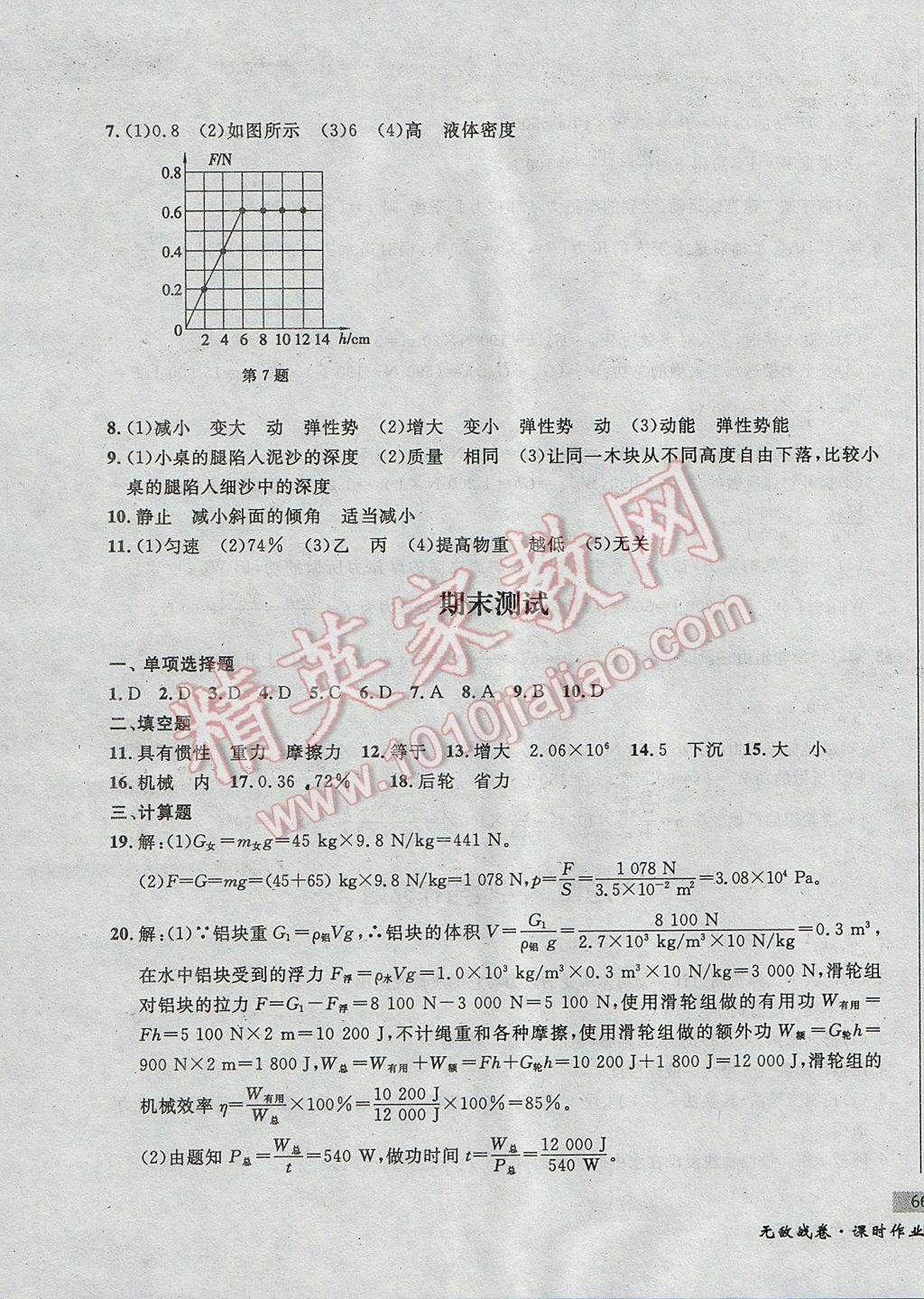 2017年無敵戰(zhàn)卷課時(shí)作業(yè)八年級(jí)物理下冊(cè) 參考答案第23頁