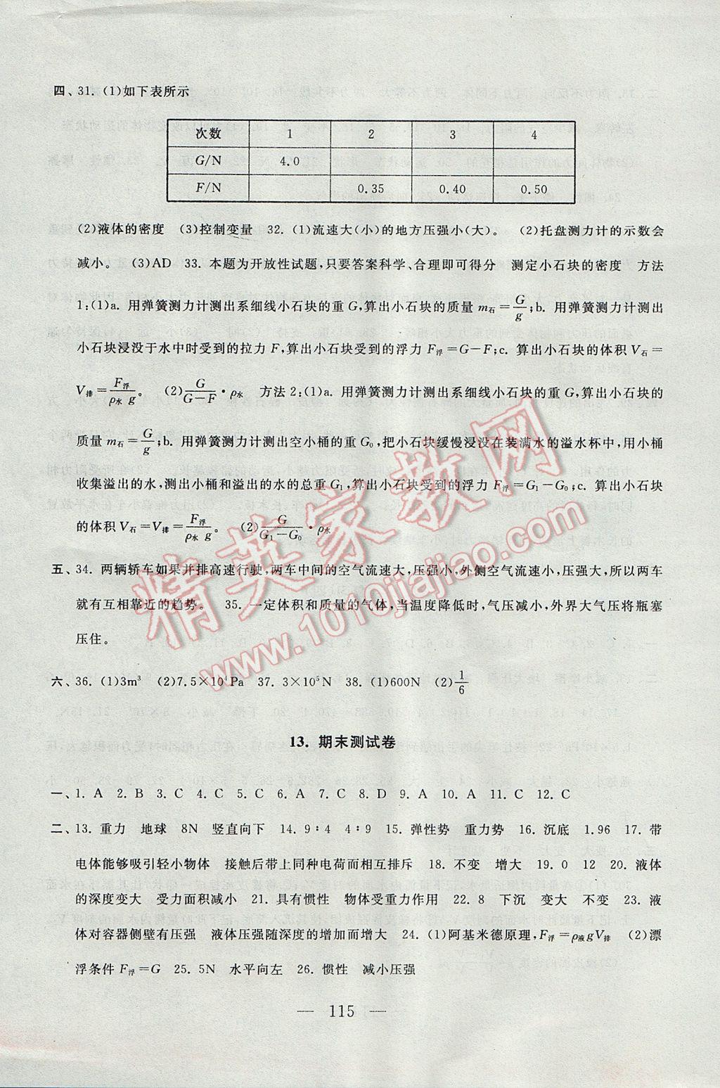 2017年启东黄冈大试卷八年级物理下册苏科版 参考答案第11页