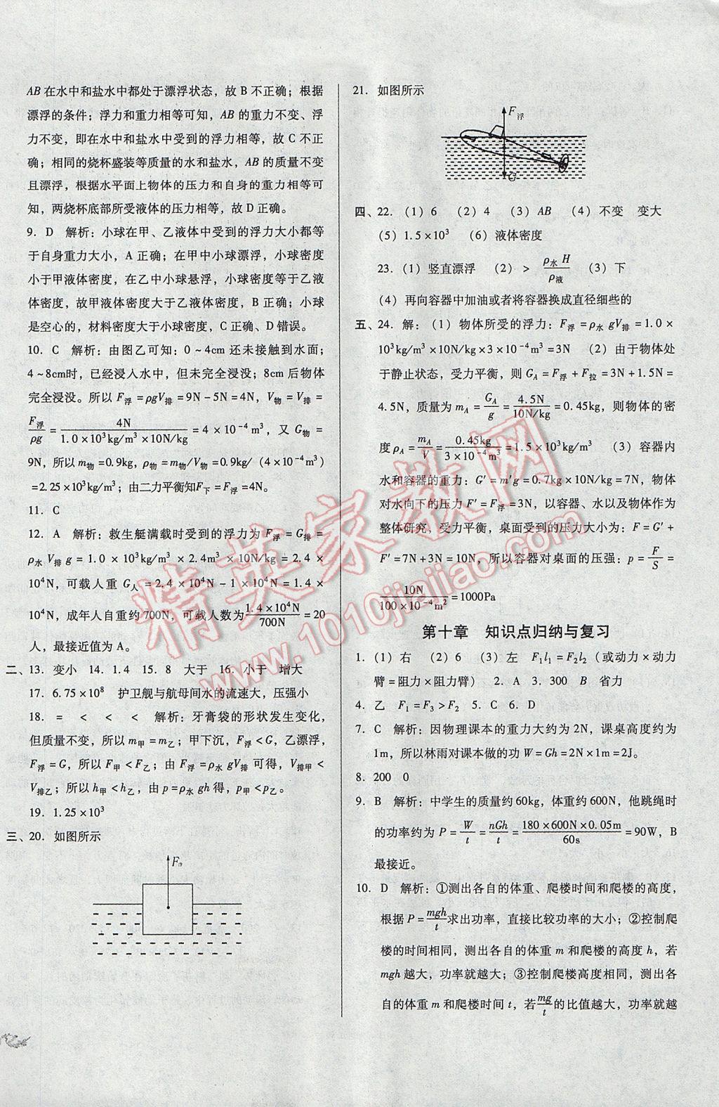 2017年單元加期末復習與測試八年級物理下冊滬科版 參考答案第6頁