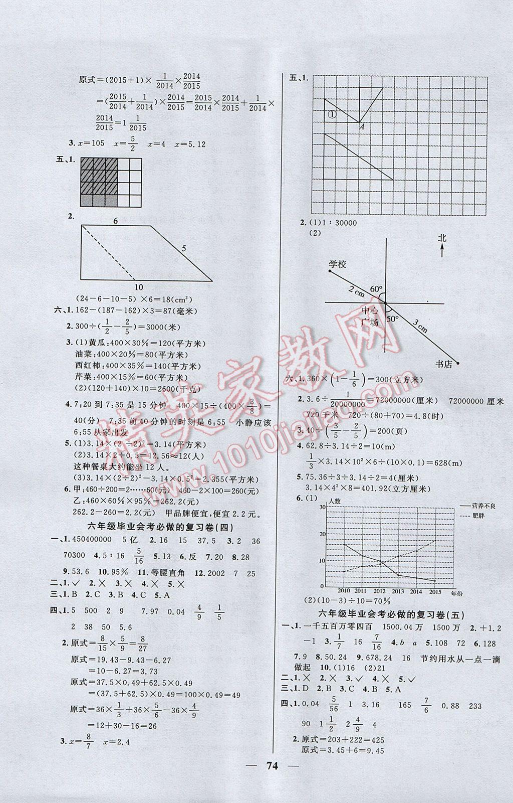 2017年望子成龙小学毕业升学复习必做的18套试卷数学 参考答案第2页