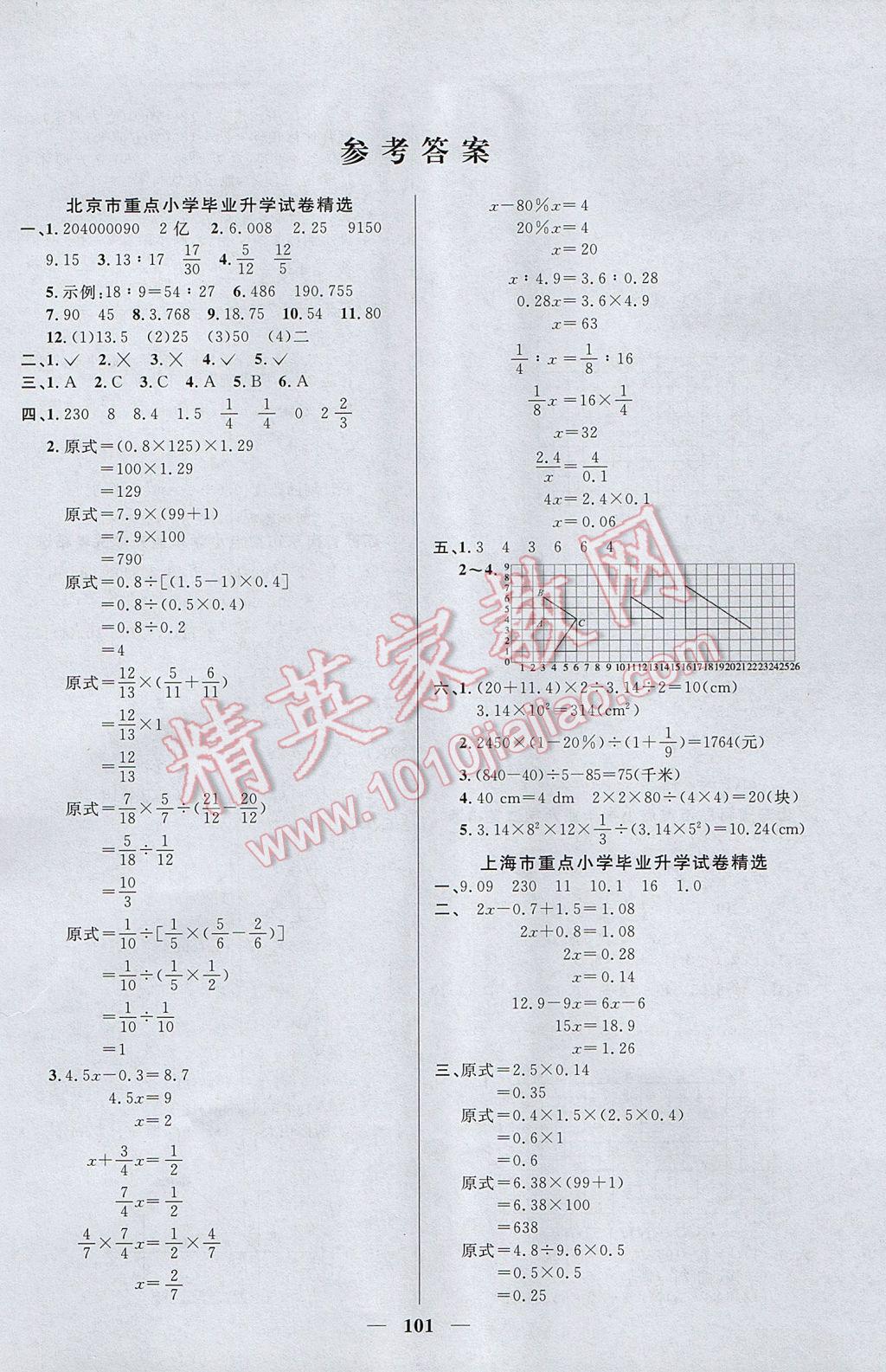 2017年望子成龙最新小学毕业升学必备数学 参考答案第1页