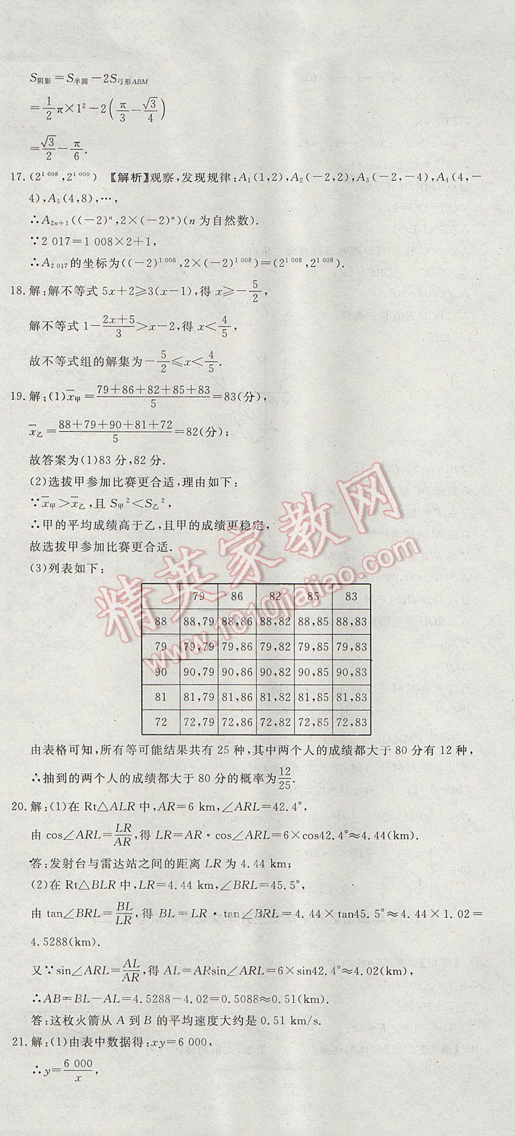 2017年河北中考必備中考第一卷數(shù)學(xué) 參考答案第116頁