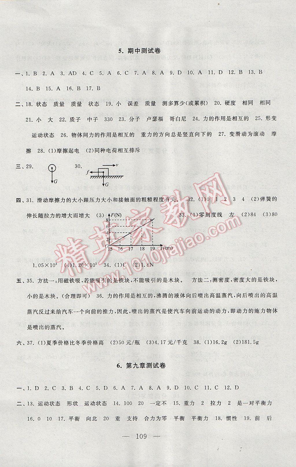 2017年启东黄冈大试卷八年级物理下册苏科版 参考答案第5页