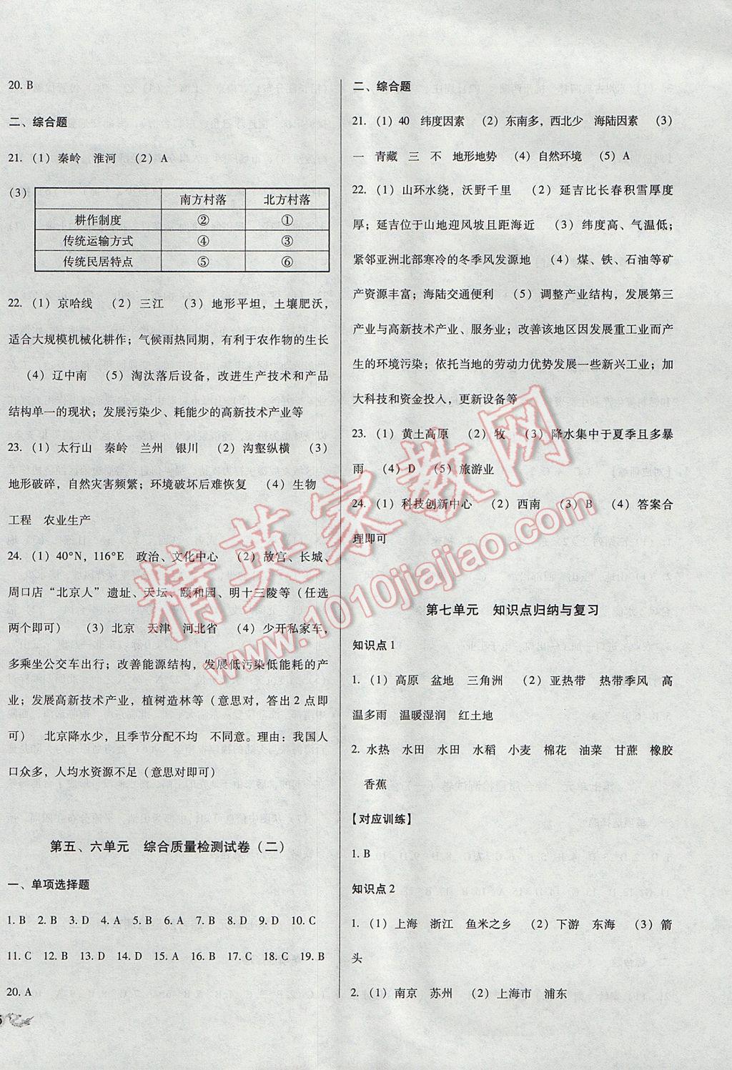 2017年单元加期末复习与测试八年级地理下册人教版 参考答案第2页