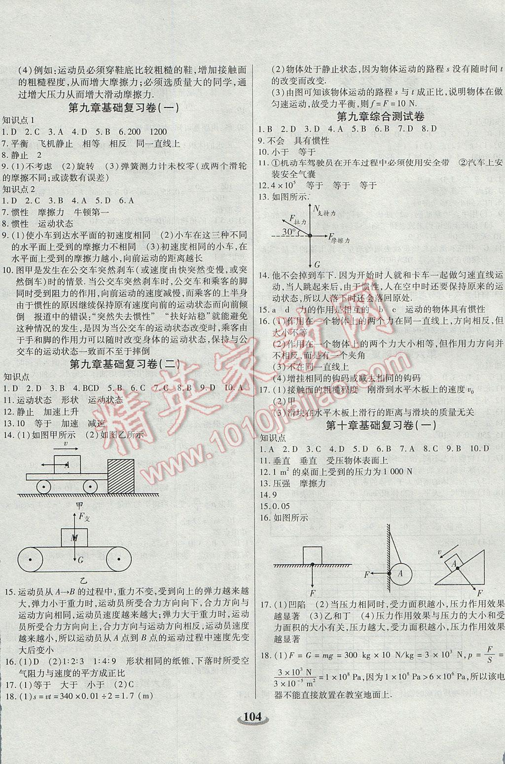 2017年暢響雙優(yōu)卷八年級(jí)物理下冊(cè)蘇科版 參考答案第4頁(yè)