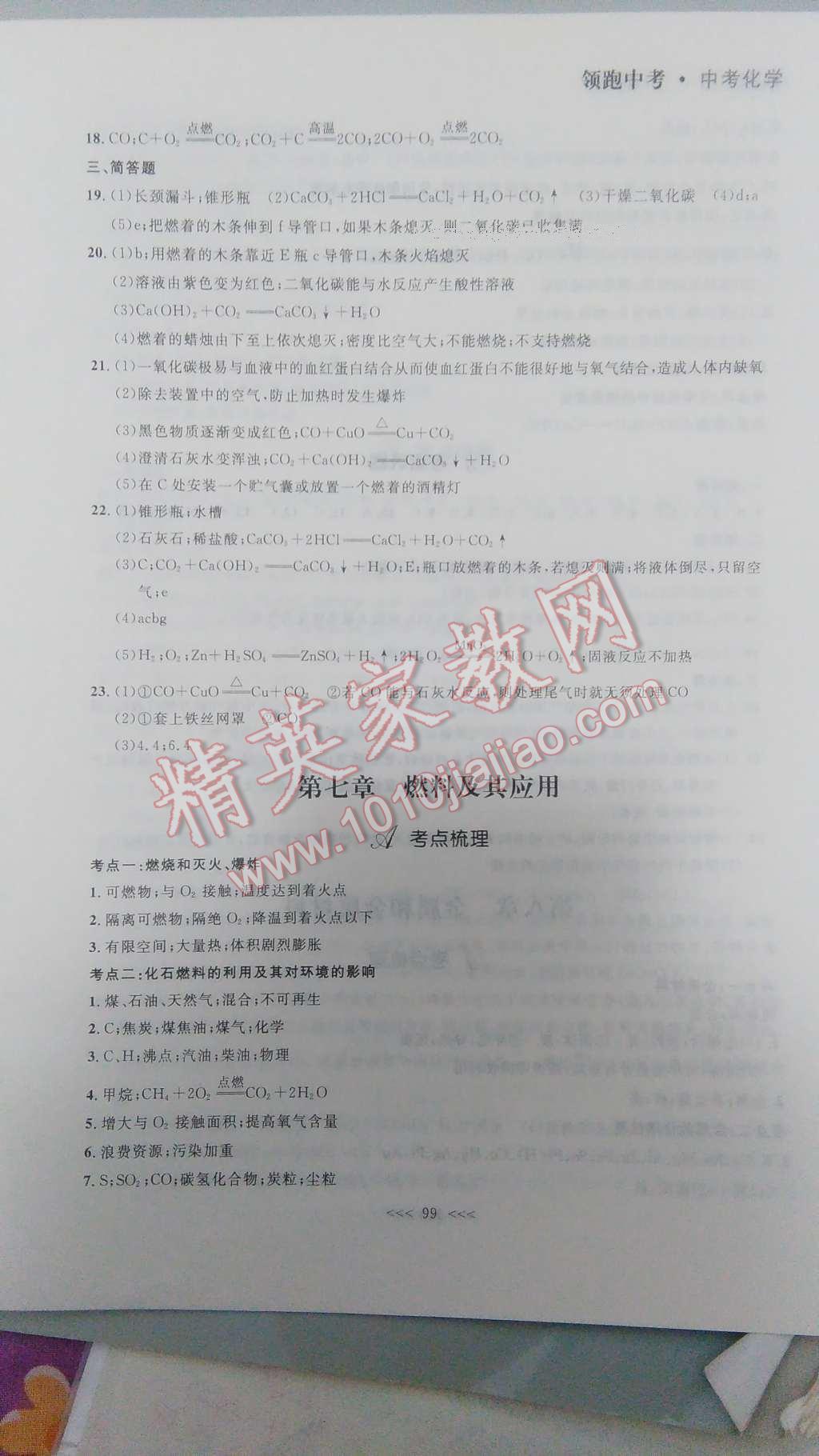 2017年领跑中考中考化学一轮总复习大连 参考答案第29页