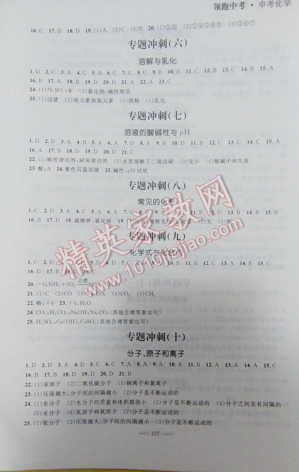 2017年领跑中考中考化学一轮总复习大连 参考答案第37页