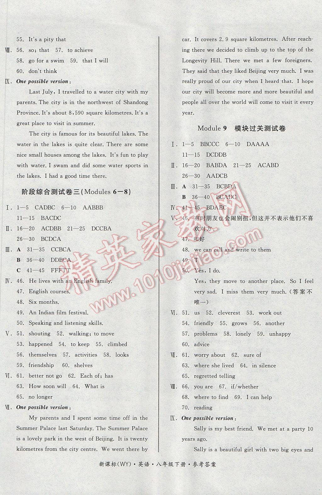 2017年全品小復(fù)習(xí)八年級(jí)英語(yǔ)下冊(cè)外研版 參考答案第9頁(yè)