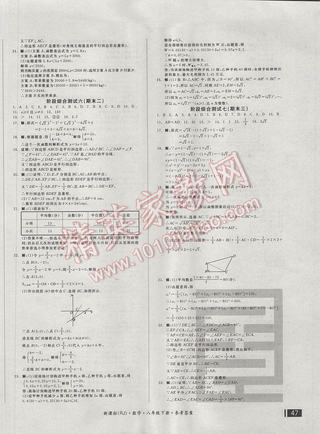 2017年全品小復(fù)習(xí)八年級數(shù)學(xué)下冊人教版 參考答案第10頁