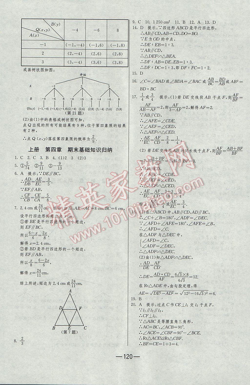 2016年期末闖關(guān)沖刺100分九年級數(shù)學(xué)全一冊北師大版 參考答案第8頁