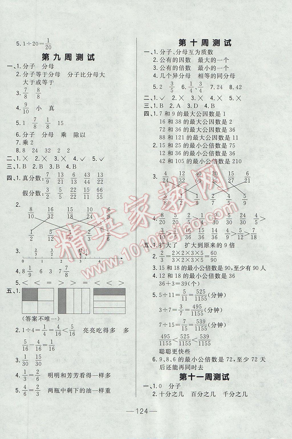 2017年悅?cè)缓脤W(xué)生周周測五年級數(shù)學(xué)下冊人教版 參考答案第4頁