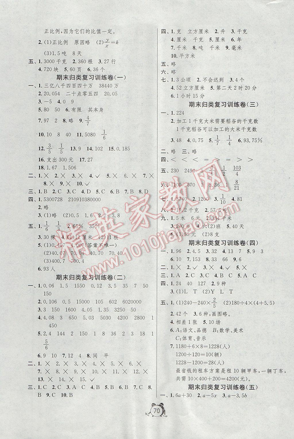 2017年名牌牛皮卷提优名卷六年级数学下册苏教版 参考答案第2页