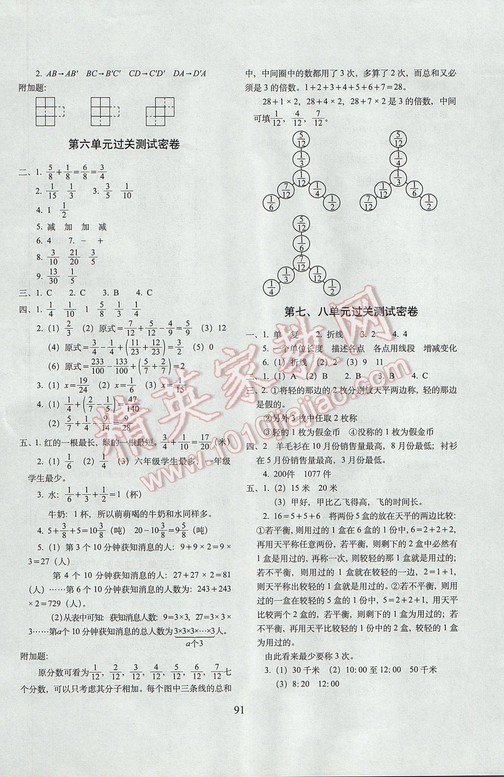 2017年期末冲刺100分完全试卷五年级数学下册人教版 参考答案第3页