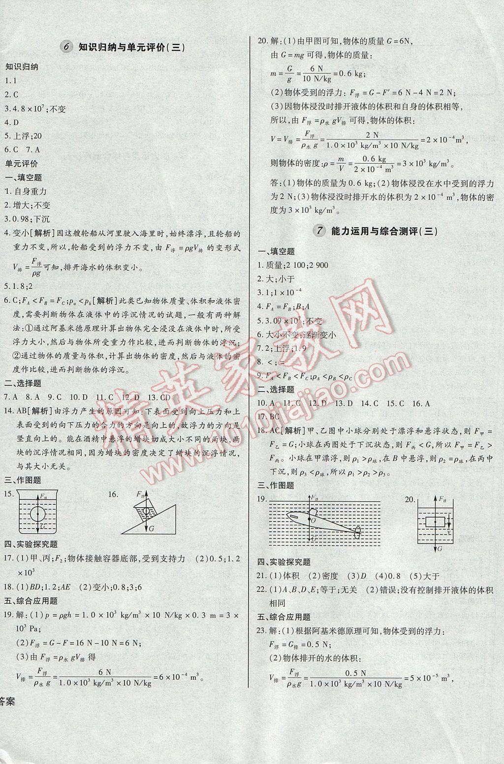 2017年考點(diǎn)梳理單元金卷八年級物理下冊 參考答案第4頁