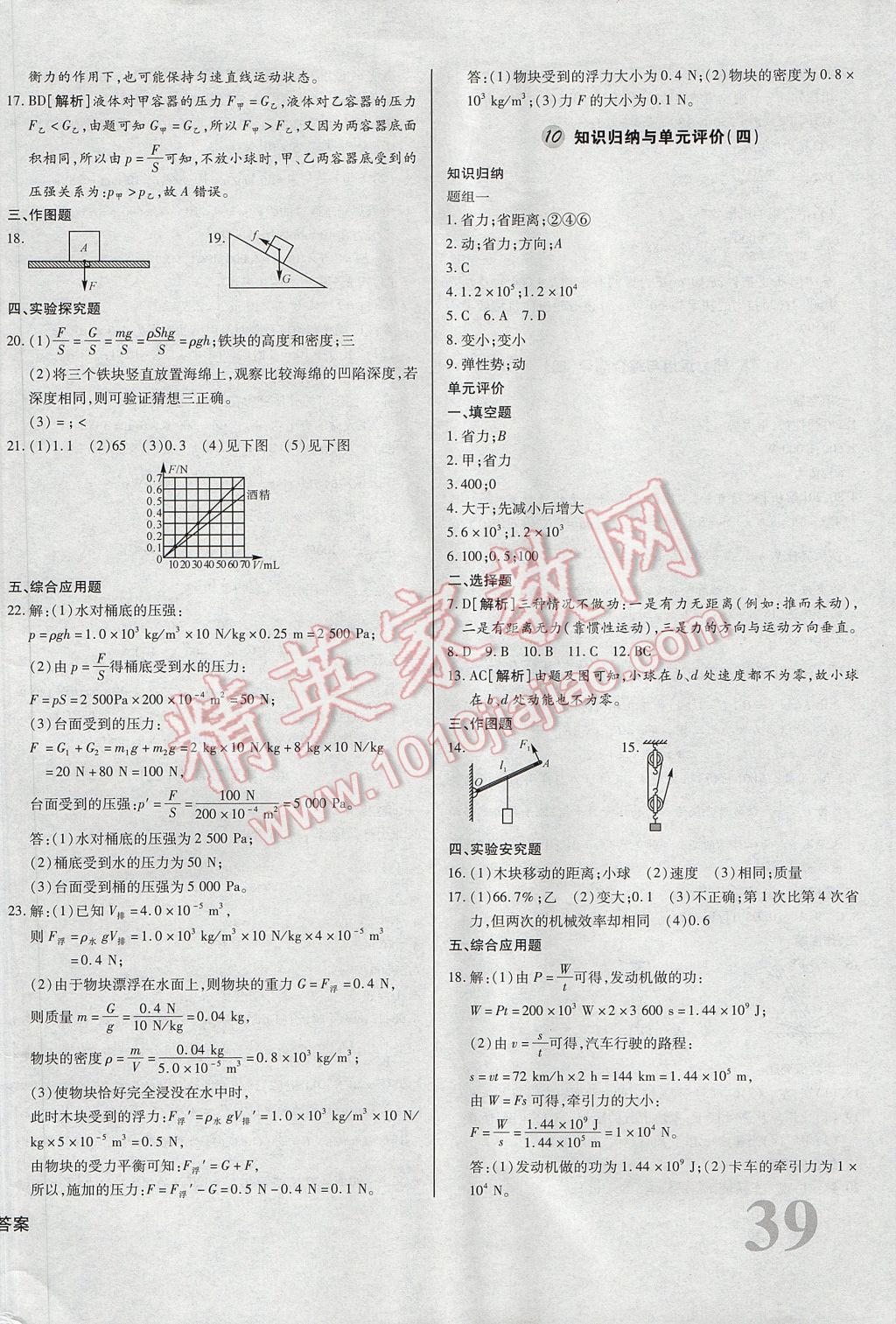 2017年考點梳理單元金卷八年級物理下冊 參考答案第6頁