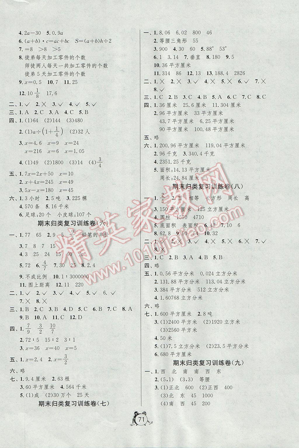 2017年名牌牛皮卷提优名卷六年级数学下册苏教版 参考答案第3页