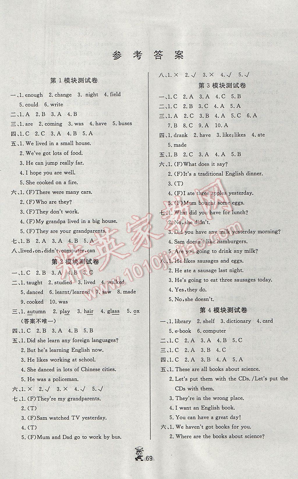 2017年百分金卷奪冠密題五年級英語下冊外研版 參考答案第1頁