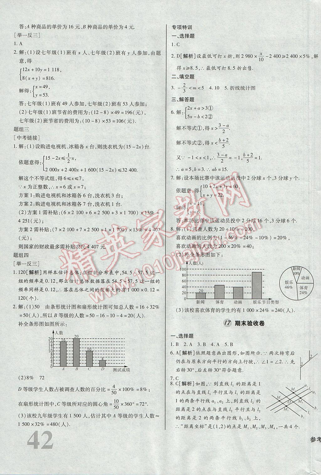 2017年考點梳理單元金卷七年級數(shù)學(xué)下冊 參考答案第15頁