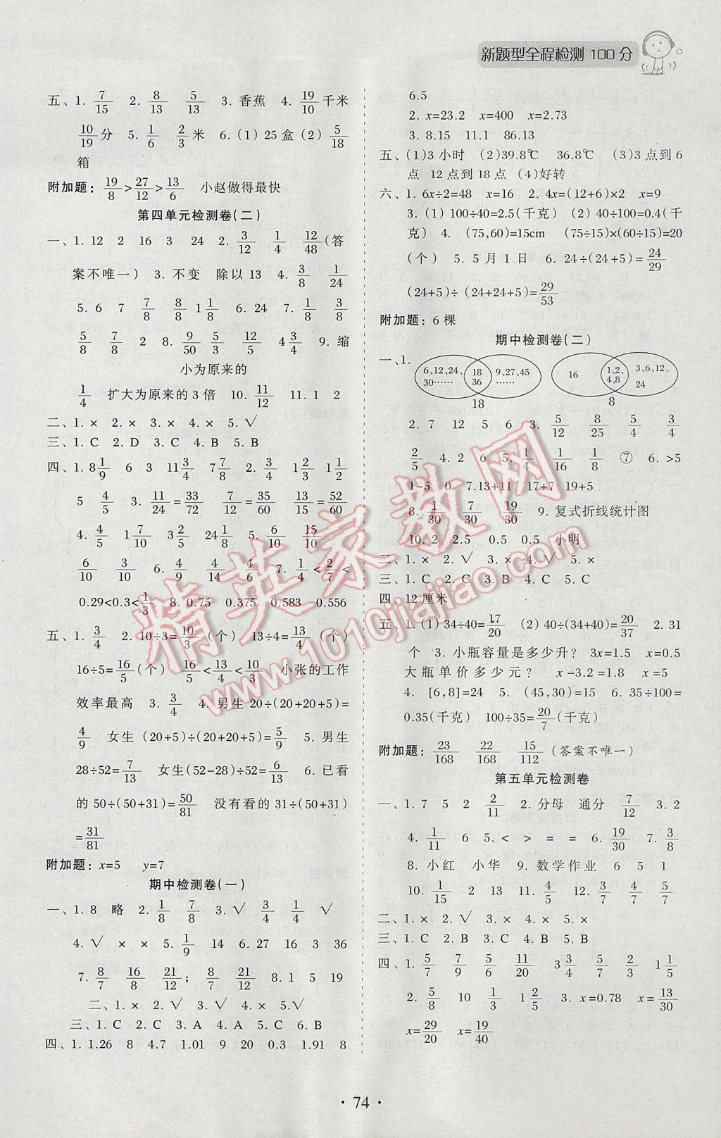 2017年新題型黃岡全程檢測100分五年級數(shù)學(xué)下冊蘇教版 參考答案第2頁