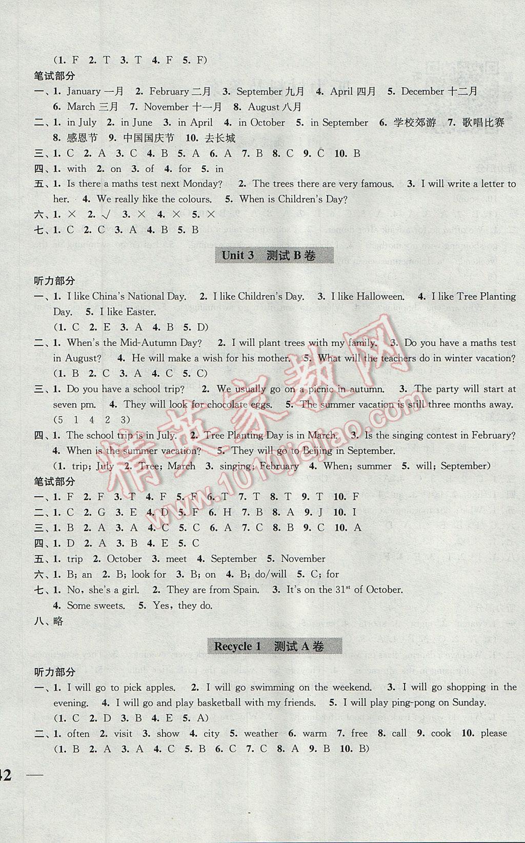 2017年隨堂測試卷五年級英語下冊人教PEP版江蘇鳳凰美術(shù)出版社 參考答案第4頁